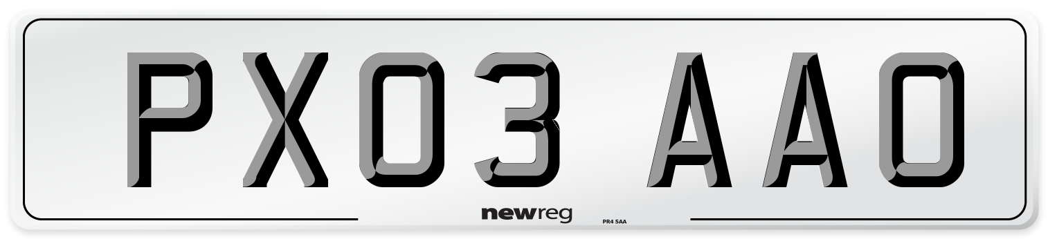 PX03 AAO Number Plate from New Reg